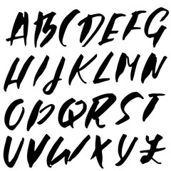 Hand drawn dry brush font. Modern brush lettering. Grunge style alphabet. Vector illustration.