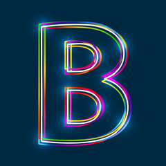 Greek Capital Letter Beta. Multicolor outline font with glowing effect on blue background. Vector EPS10