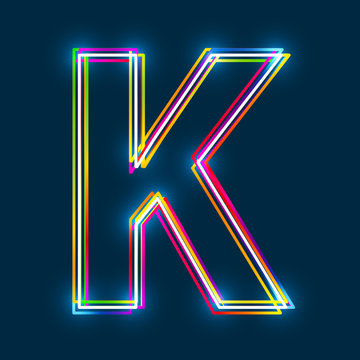 Greek Capital Letter Kappa. Multicolor outline font with glowing effect on blue background. Vector EPS10