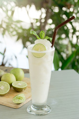 Lemon Lime juice smoothie shake in glass