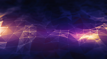 Dark purple polygonal terrain relief low poly background in stereo effect