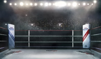 Fotobehang professional boxing arena in lights 3d rendering © masisyan
