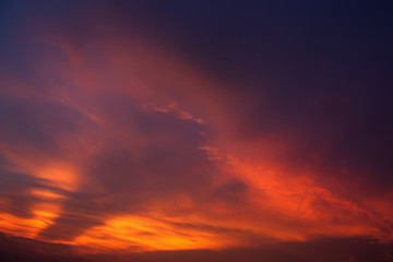 Fototapeta premium Panorama dramatic atmosphere of summer sunset sky and clouds background.