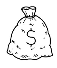 money bag / cartoon vector and illustration, black and white, hand drawn, sketch style, isolated on white background.