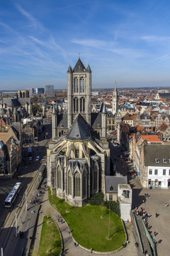 Saint Nicholas' Church and city skyline, Ghent, East Flanders, Belgium