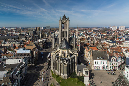 Saint Nicholas Church and cityscape, Ghent, Flanders, Belgium
