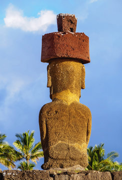 Moai in Ahu Nau Nau by the Anakena Beach, Rapa Nui National Park, Easter Island, Chile