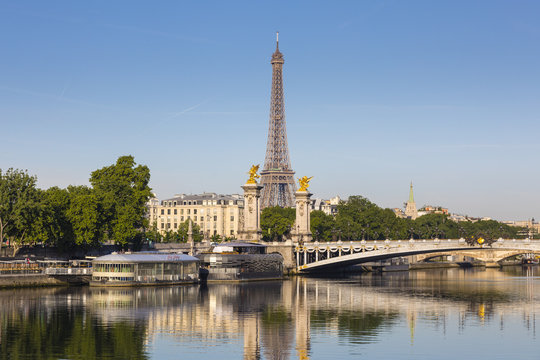 Bridge and Eiffel Tower, Paris, France