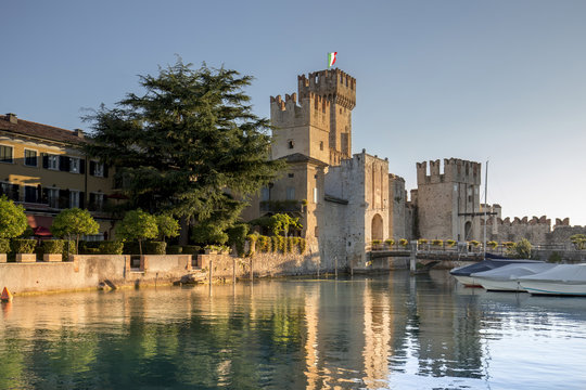 Italy. Lombardy. Brescia district. Lake Garda. Sirmione. Castello Scaligero (Scaligers Castle)