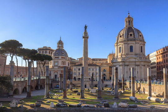 Traian forum with Santa Maria di Loreto church, Rome, Italy
