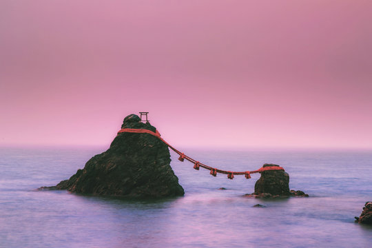 Meoto-Iwa (Wedded Rocks) at sunset