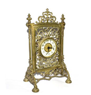 Ornate Antique Gold Clock on White Background