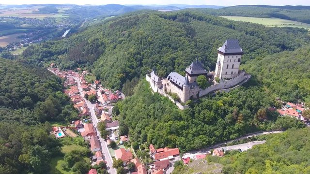 Aerial view of Medieval castle Karlstejn in Czech republic