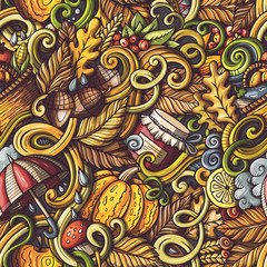 Cartoon doodles Autumn seamless pattern