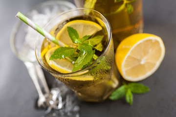 Ice tea with lemon and mint