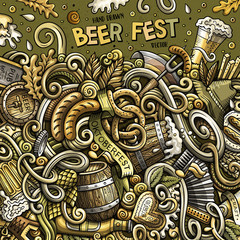 Cartoon cute doodles hand drawn Beer fest frame design