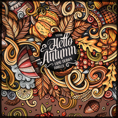 Cartoon cute doodles hand drawn Autumn frame design