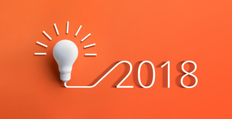 2018 creativity inspiration concepts with lightbulb on pastel color background.Business idea - obrazy, fototapety, plakaty