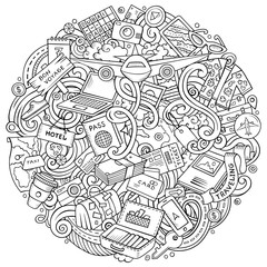 Naklejka premium Cartoon vector doodles Travel illustration