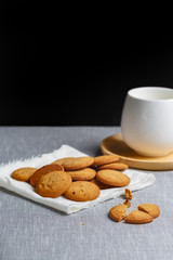 cookies and milk on gray cloth background
