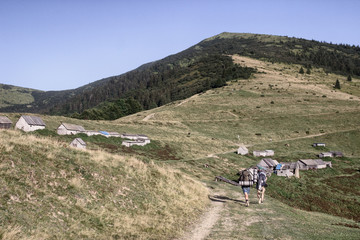 Tourists are walking in the mountians