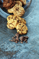 Chocolate cookies on white background. Chocolate chip cookies sh