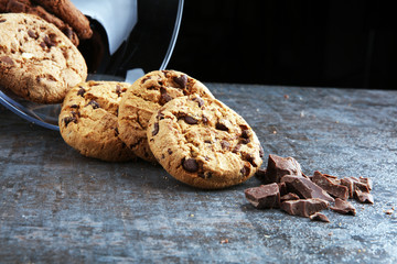 Chocolate cookies on white background. Chocolate chip cookies shot