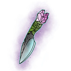 Stylized knife. Tattoo design. Cartoon illustration, hand drawn style.