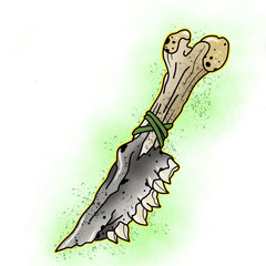 Stylized knife. Tattoo design. Cartoon illustration, hand drawn style.