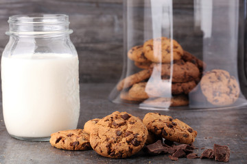 Chocolate cookies on white background. Chocolate chip cookies shot