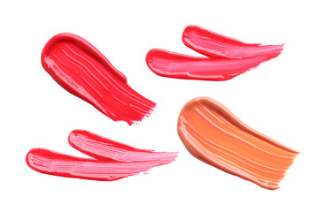 Collage of lip gloss on a white background