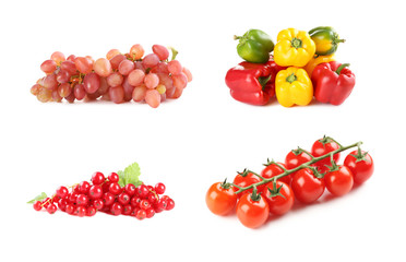 Collage of different vegetables on white background