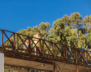 Portrait of happy mother and son outdoor
