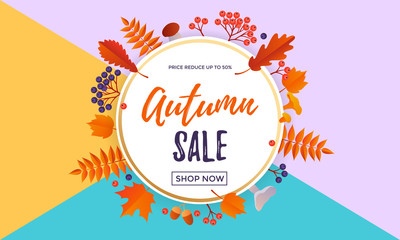Autumn sale shopping discount vector poster fall maple leaf web banner