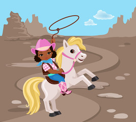 Obraz na płótnie Canvas Cowgirl riding a horse with lasso.Vector illustration isolated on brown background.