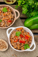 Buckwheat porridge kasha with bell peppers and carrots