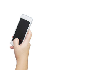Fototapeta na wymiar two hand holding smart phone isolated on white background