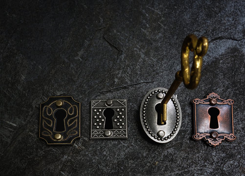 Gold key and locks