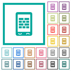 Mobile firewall flat color icons with quadrant frames