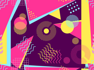 Memphis seamless pattern. Geometric elements memphis in the style of 80's. Bauhaus retro. Vector illustration.