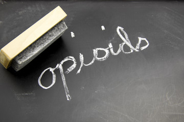 Opioid on blackboard with eraser