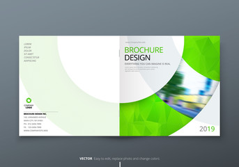 Square Brochure design. Green corporate business rectangle template brochure, report, catalog, magazine. Brochure layout modern circle shape abstract background. Creative brochure vector concept
