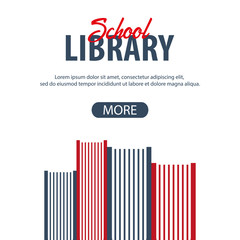 Banner School library. Stack of books. Vector illustration.