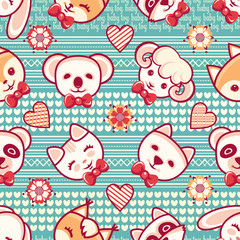 Cute pets. Seamless pattern. Colorful background with characters.