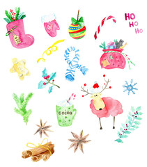 Christmas winter collection, watercolor hand painted Christmas New Year clip art