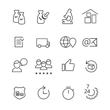 Set of line icons for manufacturing and production / Icons of whole cycle of production as business process

