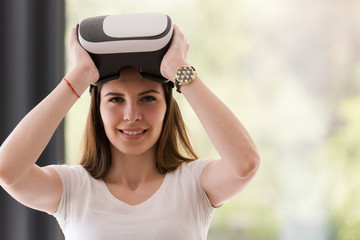 woman using VR-headset glasses of virtual reality