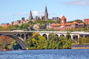 Key Bridge Georgetown University Washington DC Potomac River - obrazy, fototapety, plakaty