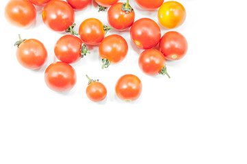 Group ripe cherry tomatoes on white background