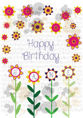 color vector happy birthday card with flowers and frame for your text